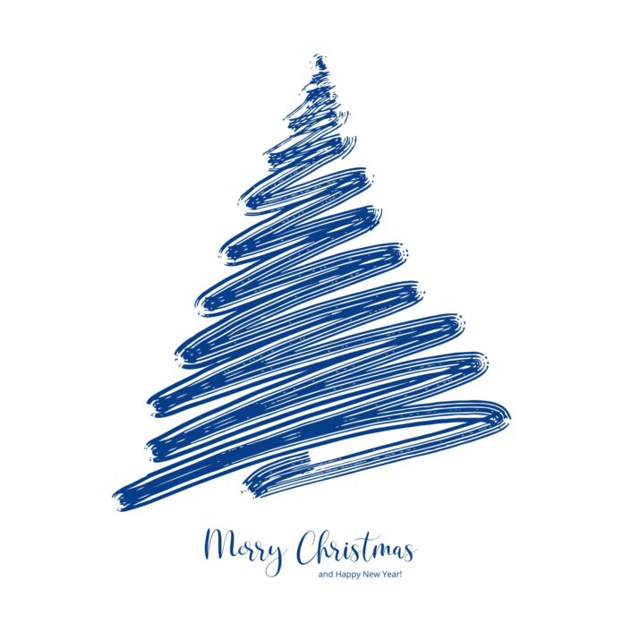 Hand drawn christmas sketch tree card on white background