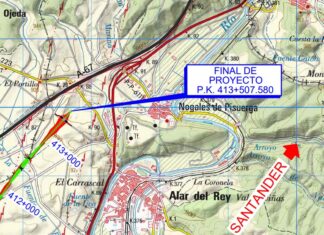 Puente anuncia la construcción de un nuevo viaducto en Alar del Rey para adelantar la llegada de la Alta Velocidad a Cantabria Punto donde acabará el tramo Palencia-Alar y junto a Nogales, la línea de ferrocarril convencional. La distancia entre una y otra será cubierta con el viaducto.