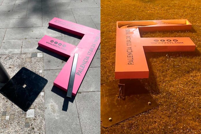 Destrozos letras F Festival de Fotografia de Palencia