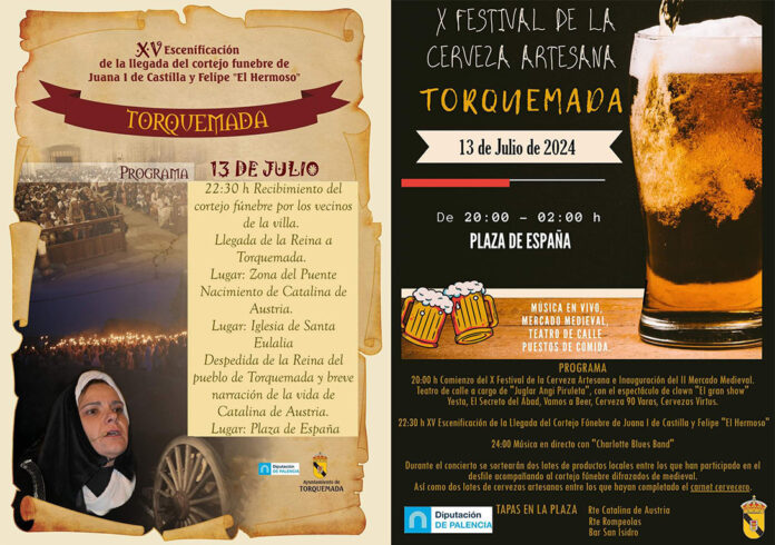 Carteles de la XV escenificación de la llegada del cortejo fúnebre de Juana La Loca y Felipe El Hermoso y el X festival de cerveza Artesana