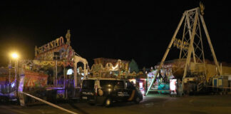 Ambulancias y policía nacional en recinto ferial de Palencia en la pasada noche. / Brágimo (ICAL)