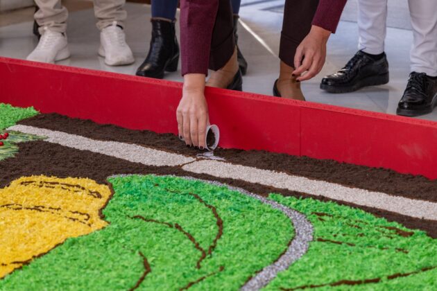 Alfombra belenista elaborada por la Asociaci&oacute;n de Alfombristas de Carri&oacute;n de los Condes