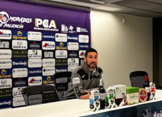 Álex Izquierdo en rueda de prensa posterior al empate ante Briviesca