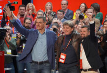 Pedro Sánchez, Carlos Martínez y Luis Tudanca en el Congreso del PSCyL celebrado en Palencia el 22 de febrero - Aida Acitores