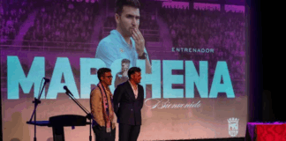 Sadok Moumni y Marchena en la Gala del club. Fotografía: Palencia CF (@j.dfotografia)