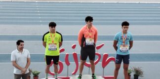 Samuel Gutiérrez, del Club Atletismo Puentecillas, en el podio del Campeonato de España sub16